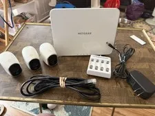 Arlo 3-Camera Wireless Indoor Outdoor Security System Lot Netgear Base Station. 
