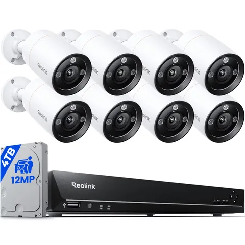 Poe 16-Channel NVR System, 8X 12MP Dome Cameras, 4TB HDD, Smart Detection, RLK16
