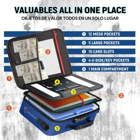 Portable Fireproof Document Bag with Lock Multi-Layer File Organizer
