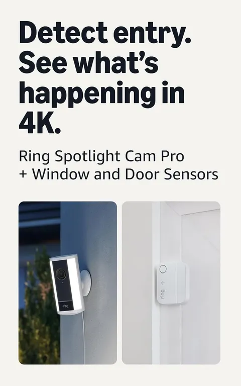 Ring Spotlight Cam Pro (newest model), White with 4 Window and Door Sensors (new