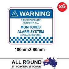 6 x Alarm System Monitored Warning Security Stickers 100mm x 80mm laminated