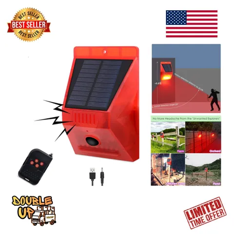 Solar Outdoor Motion Sensor Alarm with 130db Siren & 4 Modes - Secure Your Space