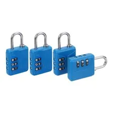 4pcs Resettable 3 Digit Plastic Combination Padlock, Blue (60 x 32mm)