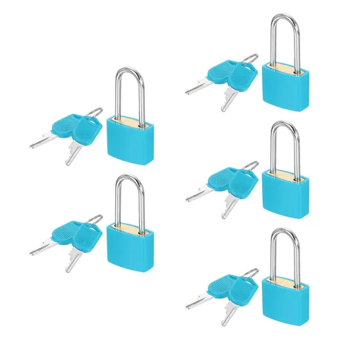 5 Pcs Padlock with Keys Long Shackle Waterproof Keyed Locks Blue