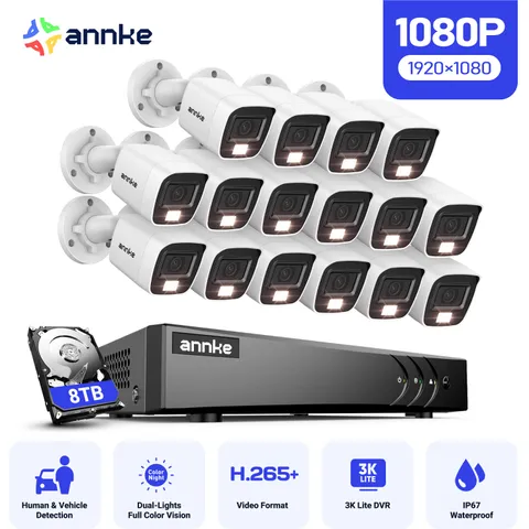 ANNKE 16CH 5MP Lite DVR 1080P Video Security Camera System Outdoor Color Night