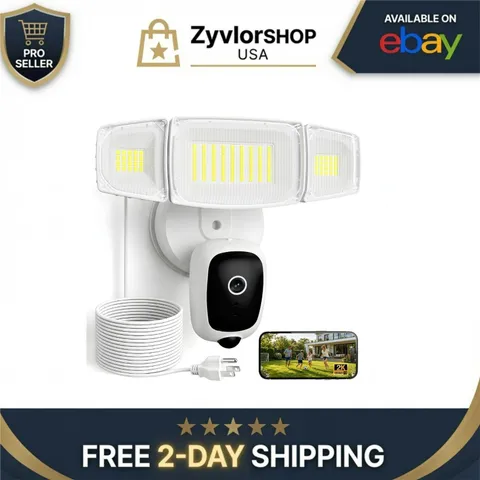 Olafus Floodlight Camera 2K HD Outdoor Security, Color Night Vision, Alexa