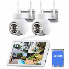 Wireless Security Camera System with 10" LCD Monitor, 2PCS 3MP PT Outdoor Camera