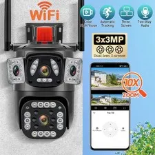 9MP 3-Lens PTZ WiFi Security Camera Outdoor 360° Color Night Vision Auto Track