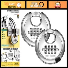4 Digit Combo Lock Disc Padlock - Steel Shackle for Gates, Sheds, Storage, Gym (