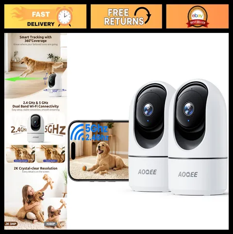 5G Indoor Home Security Cameras, Pet Monitor with Phone App, 2-Pack