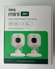 Blink Mini 2K+ 2-Pack Plug-In Indoor/Outdoor Wi-Fi Cameras, Two-Way, White