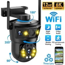 6K 12MP WIFI Camera Triple Lens Triple Screen Outdoor PTZ CCTV Security IP Cam