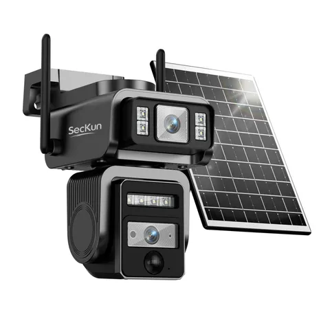 SecKun AJ19 Outdoor Solar Wireless Home Security Camera, 2.4GHz WiFi, Dual Le...