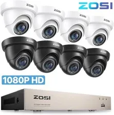 ZOSI 8CH 1080P CCTV Outdoor Security Camera System H.265+80ft Night Vision NoHDD