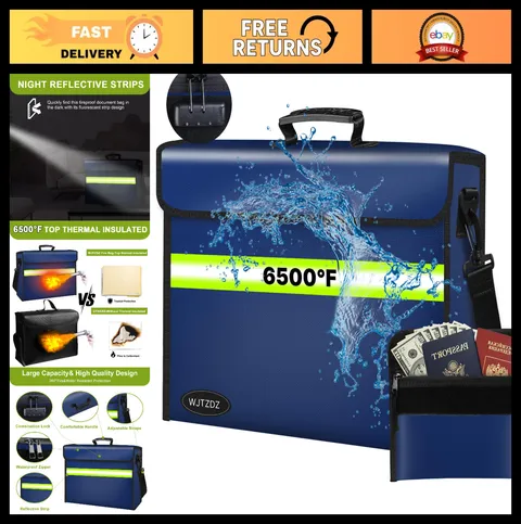 Fireproof Money Bag with Lock - 6500°F Safe Document Box, Waterproof & Insulated