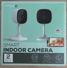 2 Pack Merkury Smart 1080P Smart Indoor Security Camera - 2.4 GHz Wi-Fi 