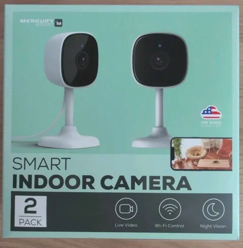 2 Pack Merkury Smart 1080P Smart Indoor Security Camera - 2.4 GHz Wi-Fi 