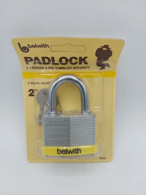 Belwith 2" Steel Padlock #4405, Brass 4-Pin Tumbler, NOS 1984, NEW & SEALED