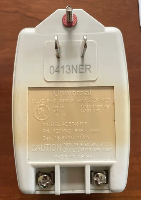 Universal Power Transformer AD57-0106; IN: 120VAC 60Hz 48W, OUT: 16.5VAC 40VA
