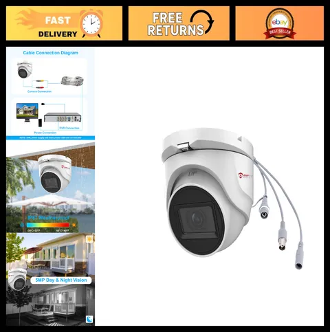 5MP HD 4-in-1 Security Camera, 100ft IR Night Vision, IP67 Waterproof, Dome CCTV