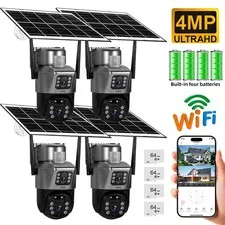2/4x Solar Security Camera PTZ 4MP 2K WIFI CCTV Video Surveillance 64G SD Card
