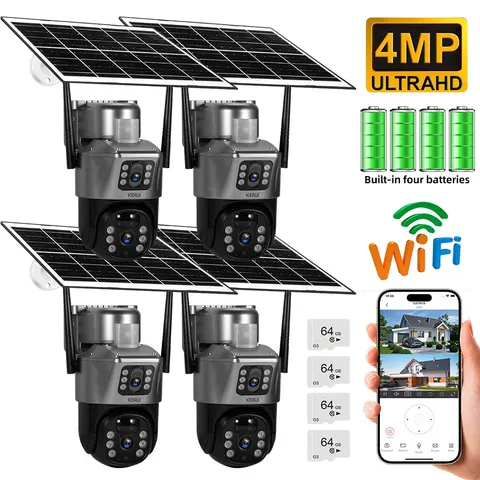 2/4x Solar Security Camera PTZ 4MP 2K WIFI CCTV Video Surveillance 64G SD Card