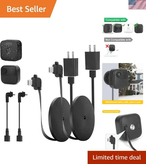 Durable 10ft Power Cord & Type C Adapter for Blink XT/XT2 Cameras - 2Pack