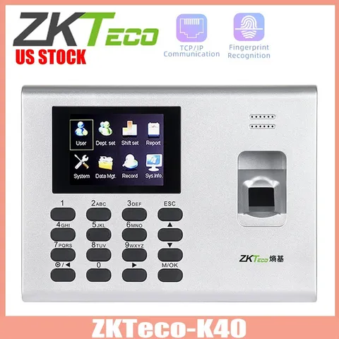 ZKTeco K40 TCP/IP 2.8" Screen SSR Fingerprint Time Attendance System Battery