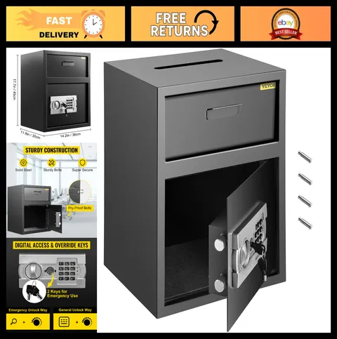 Digital Depository Safe 1.7 Cu Ft - Electronic Code Lock, Deposit Slot, 2 Keys -