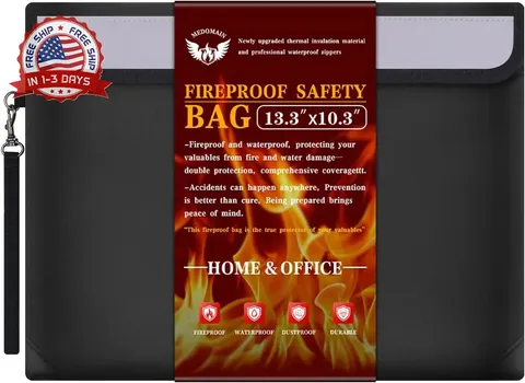 Fireproof Money Bag for Cash 13.3"x10.3", Fireproof Document Bag & Passport Hold