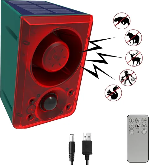 Solar Motion Sensor Alarm Outdoor - Dog Barking & Gunshot Sound, Support Recordi