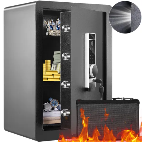 Black Steel Security Home Safe w/ Fingerprint, Keypad & Key Lock, 2.2 cu ft