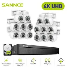 SANNCE 16CH NVR 4K POE PT Tracking Color Night Security Camera System 2-Way Talk