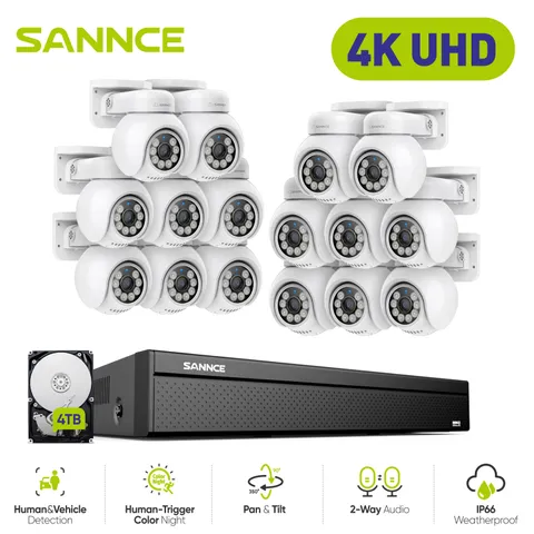 SANNCE 16CH NVR 4K POE PT Tracking Color Night Security Camera System 2-Way Talk