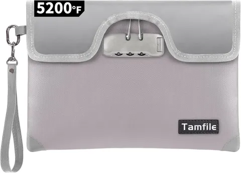 5200°F Fireproof Money Bag with Lock, Water Fireproof Document Bag with Zipper,
