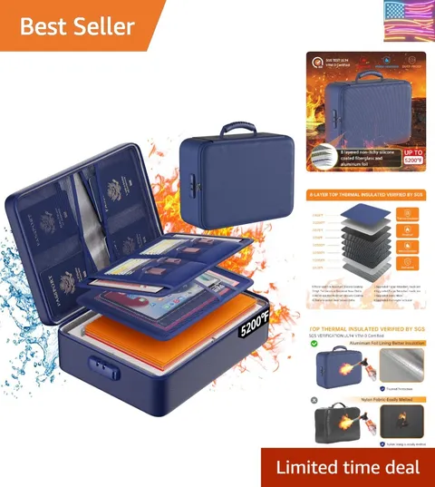 5200°F Document Organizer with Lock,Upgraded Heat Insulated Fireproof＆Waterpr...