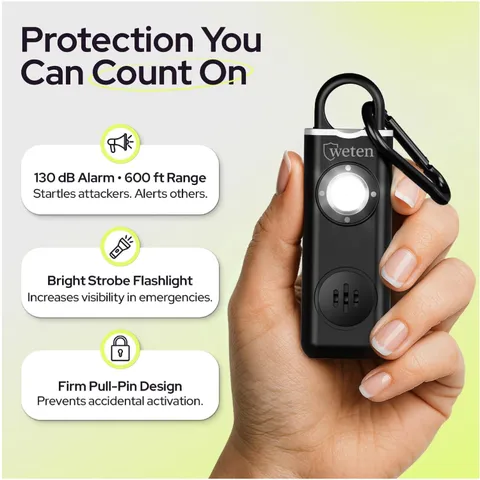 Rechargeable Keychain Safety Alarm - Black Pink Blue, 3 Pack