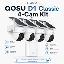 aosu D1 Classic 4-Cam Solar Security System 2K PTZ 32GB No Subscription, Night