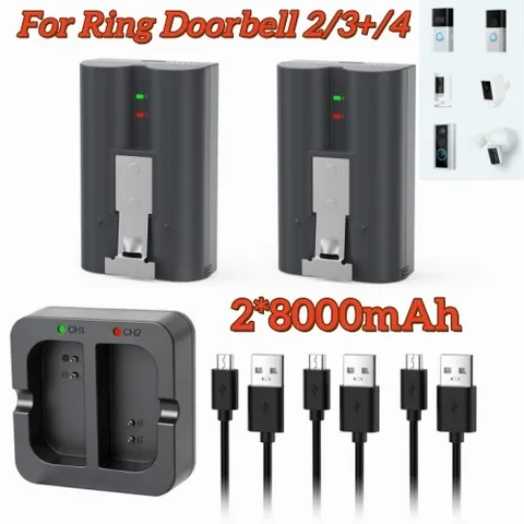 2*8000mAh Rechargeable Battery Pack Charger Station For Ring Doorbell 2/3+/4