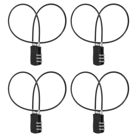 4 Pcs 3 Digit Luggage Cable Combination Lock with 20" Long Cable, Black