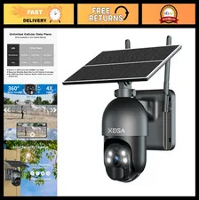 4G LTE Solar Security Camera - 2K HD, Color Night Vision, PTZ 360°, PIR Motion,