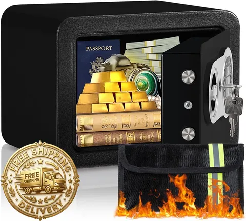 0.23 Cubic Feet Safe Box, Small Safe W/Fireproof Bag, & Code, Digital Electronic