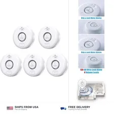 5 Pack Water Leak Alarm Detector, 120dB Loud Alert Water Sensor, IP66 Waterpr...