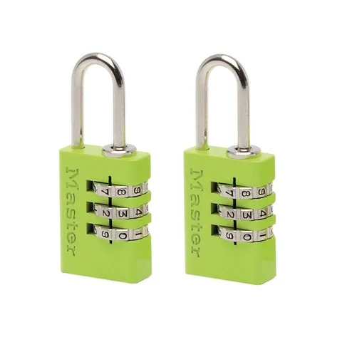 Master Lock Aluminium 3-Digit Combination 20mm Padlock Colour x 2 MLK7620TCOL