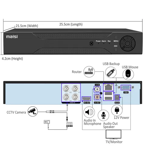 AHD CCTV 4CH DVR Digital Video Recorder HD 5MP for Home Security Camera System