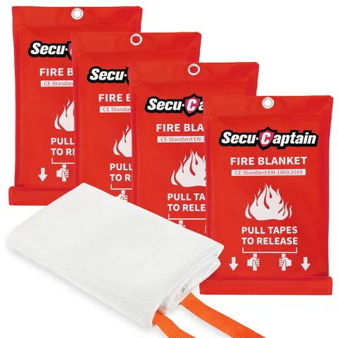 SecuCaptain Emergency Fire Blanket for Home and Kitchen - 4 Pack 40"x40" Flam...