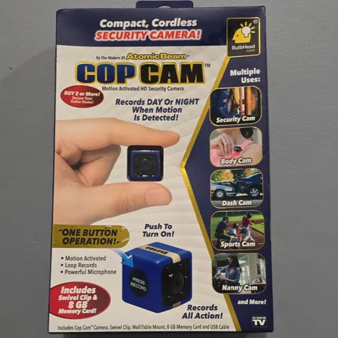 Atomic Beam Cop Cam Motion Activated Night Vision Cube Camera 720p 8GB Blue/Bla…