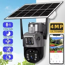 WIFI Solar Battery 4MP Wireless PTZ Security Camera System Outdoor PIR IP Audio