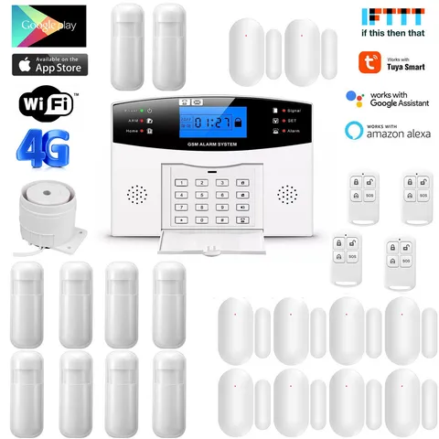 V68 Tuya APP WiFi+US/EU 4G Sim Card Wireless Home Security Burglar Alarm System
