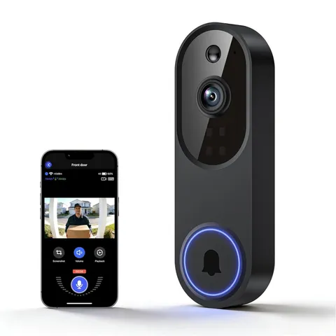 1080P Wireless Doorbell Camera Outdoor Surveillance Black Security Camera